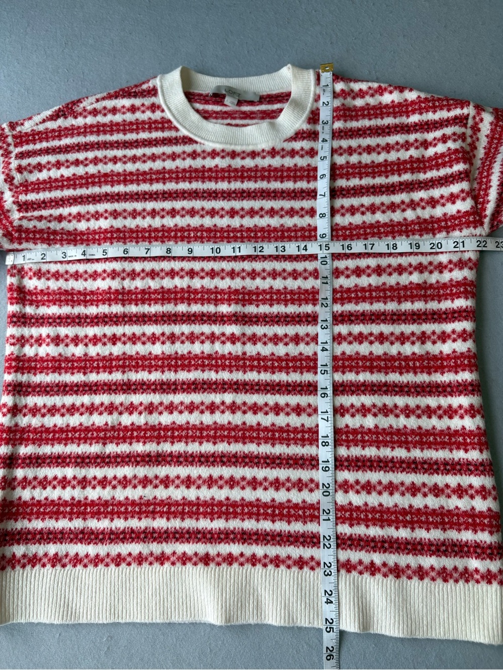 LOFT Fair Isle Red & White Striped Everyday Crewneck Sweater Sz L - Picture 5 of 6